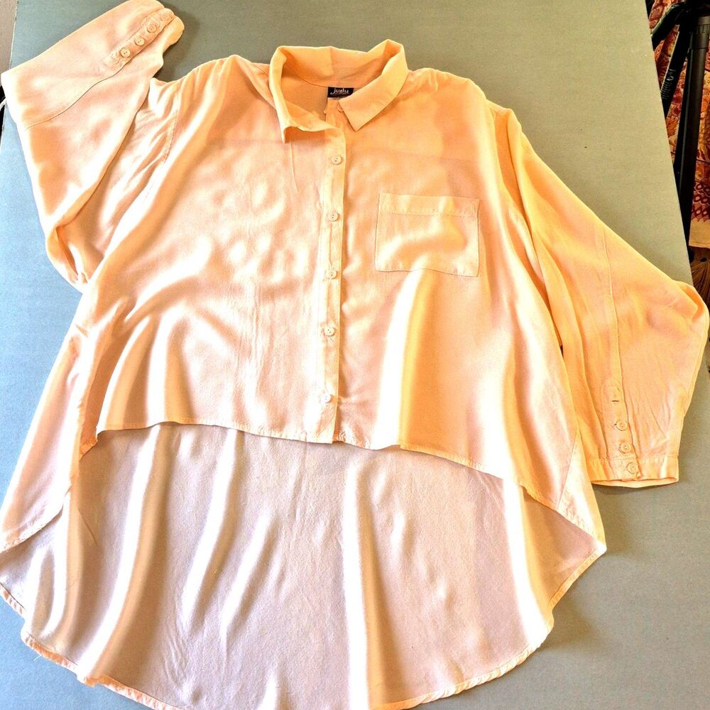 Vntg Womens L Judy Knapp Peach 90s High-low Top